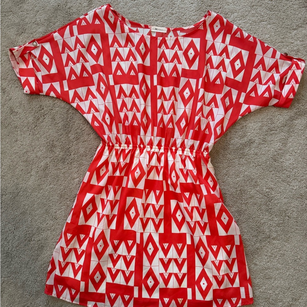 Everly Orange and White Geometric Dress